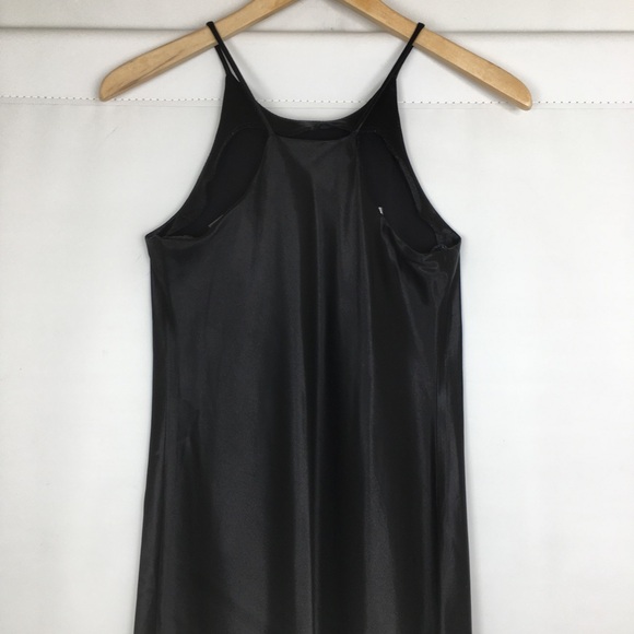 Vintage 90s Y2K Black Satin Midi Dress High Neck Size 5/6 by All That Jazz Goth - Picture 10 of 14